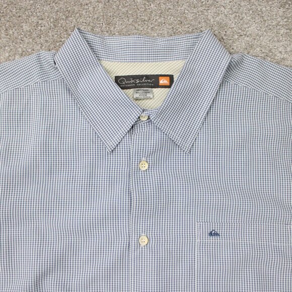 Quiksilver Waterman Shirt Mens 2XL XXL Blue/White Polynosic/Polyester S/S Button - Picture 6 of 14